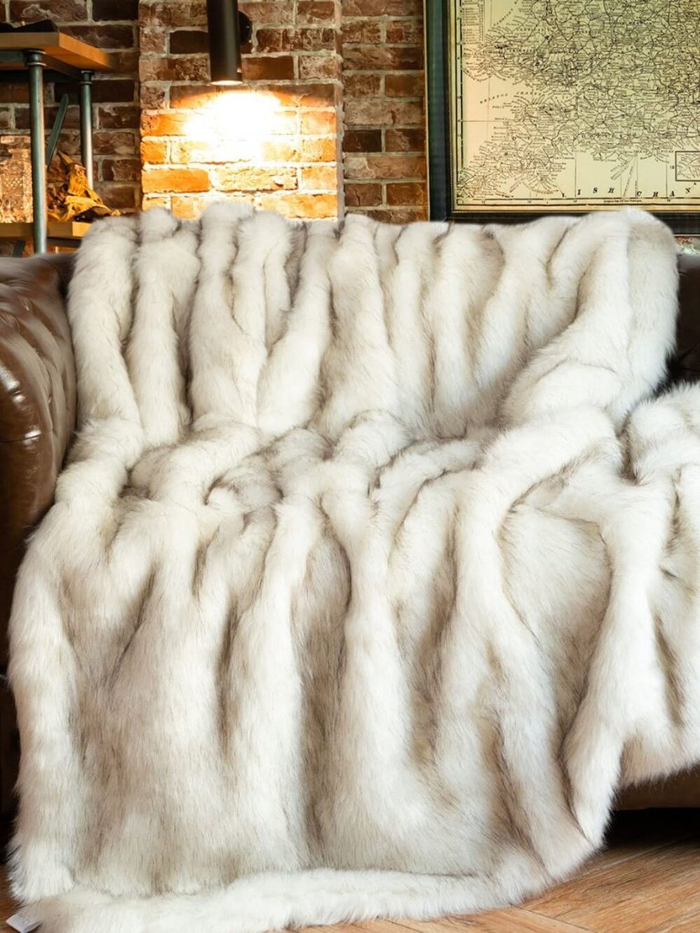 BATTILO Luxury White Faux Fur Throw Blanket for Couch, 50"x60", Tip-Dyed
